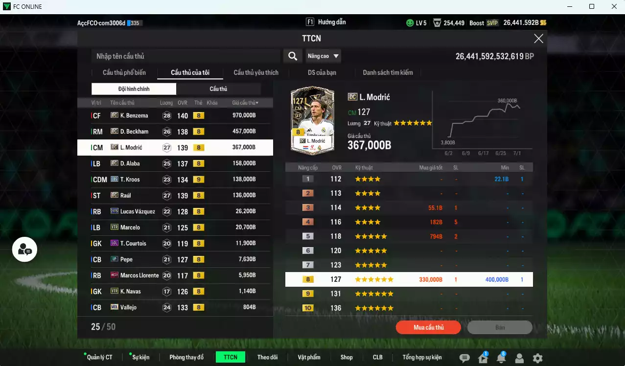 Ảnh [ACC Rẻ🔥] Real Madrid 2.300.330b dư 26.000b có Benzema DC, Beckham DC, Modric DC, Alaba DC, Kroos EBS+9 (bù) , Raúl DC, Váquez TS21, Marcelo VTR... HLV Xịn