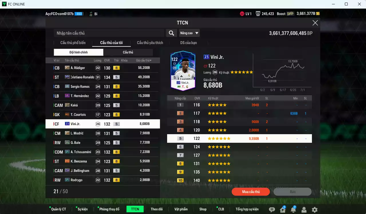 Ảnh [ACC Rẻ🔥] Real Madrid 226.200b có CR7 25TY, Rudiger BLD, Ramos EBS, Kaká BDO, Theo LOL... HLV Xịn