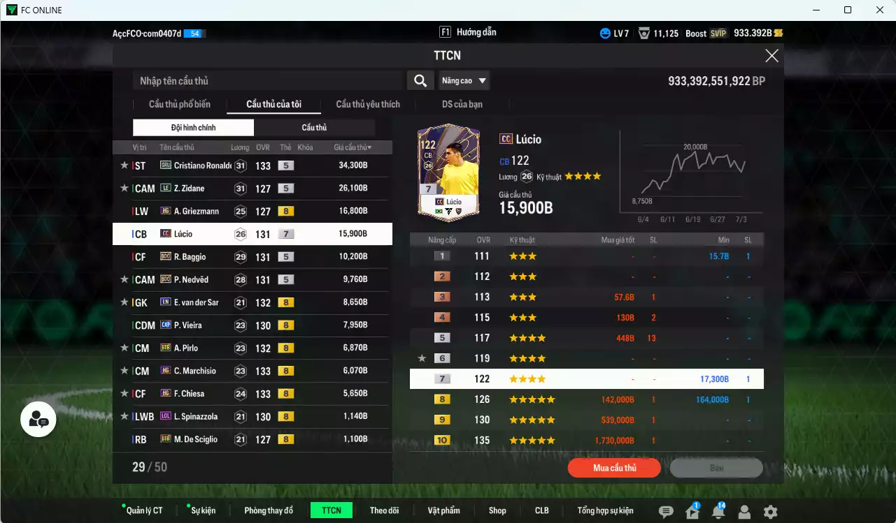 Ảnh Juventus 149.900b có CR7 GRU, Zidane LE, Lucio CC+7, Baggio BDO, Nedved BDO, Griezmann  HG...