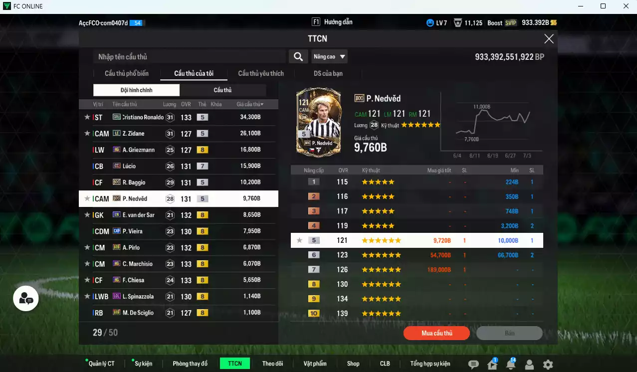Ảnh Juventus 149.900b có CR7 GRU, Zidane LE, Lucio CC+7, Baggio BDO, Nedved BDO, Griezmann  HG...