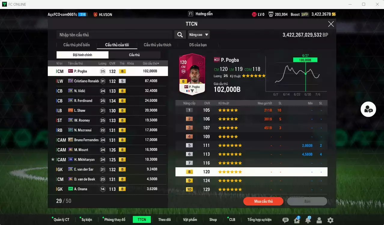 Ảnh Man Utd. 371.010b có Pogba WC22 (limit) , CR7 CU, Vidic LN, Ferdinand LN, Shaw E21, Rooney LN, Mazraoui SPL, Bruno BLD (bù), Mount HG, Mkhitaryan FA... dư 3400b. HLV Xịn