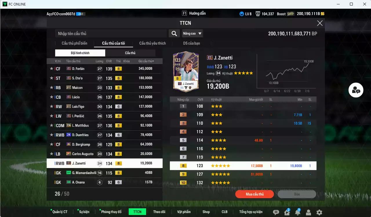 Ảnh [Dư nhiều BP] Inter Milan 1.331.750b dư 200.000b có Forlán CC, Eto CC, Maicon BDO, Lúcio CC, Figo BDO+6, Perisic CC, Matthaus RTN, Dumfries 24UCL+6, Bergkamp HG, Augusto 23HW, Zanetti CC. Còn nhiều SVIP (VIP BK Tháng 7)