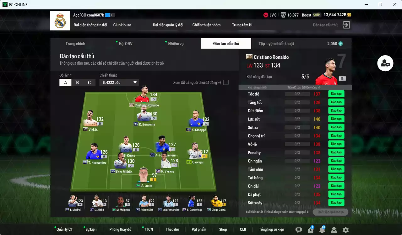 Ảnh Real Madrid 676.160b (team phụ Bồ Đào Nha) dư 13.600b có CR7 BLD, Mbappé 24TY, Vini 24TS, Militão 23TY+7, Kroos 24TY, Modri 23TY+6, Benzema 23TY, Dias 25TY, Vitinha 25TY, Bruno 25TY...