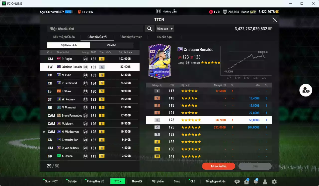 Ảnh Man Utd. 371.010b có Pogba WC22 (limit) , CR7 CU, Vidic LN, Ferdinand LN, Shaw E21, Rooney LN, Mazraoui SPL, Bruno BLD (bù), Mount HG, Mkhitaryan FA... dư 3400b. HLV Xịn
