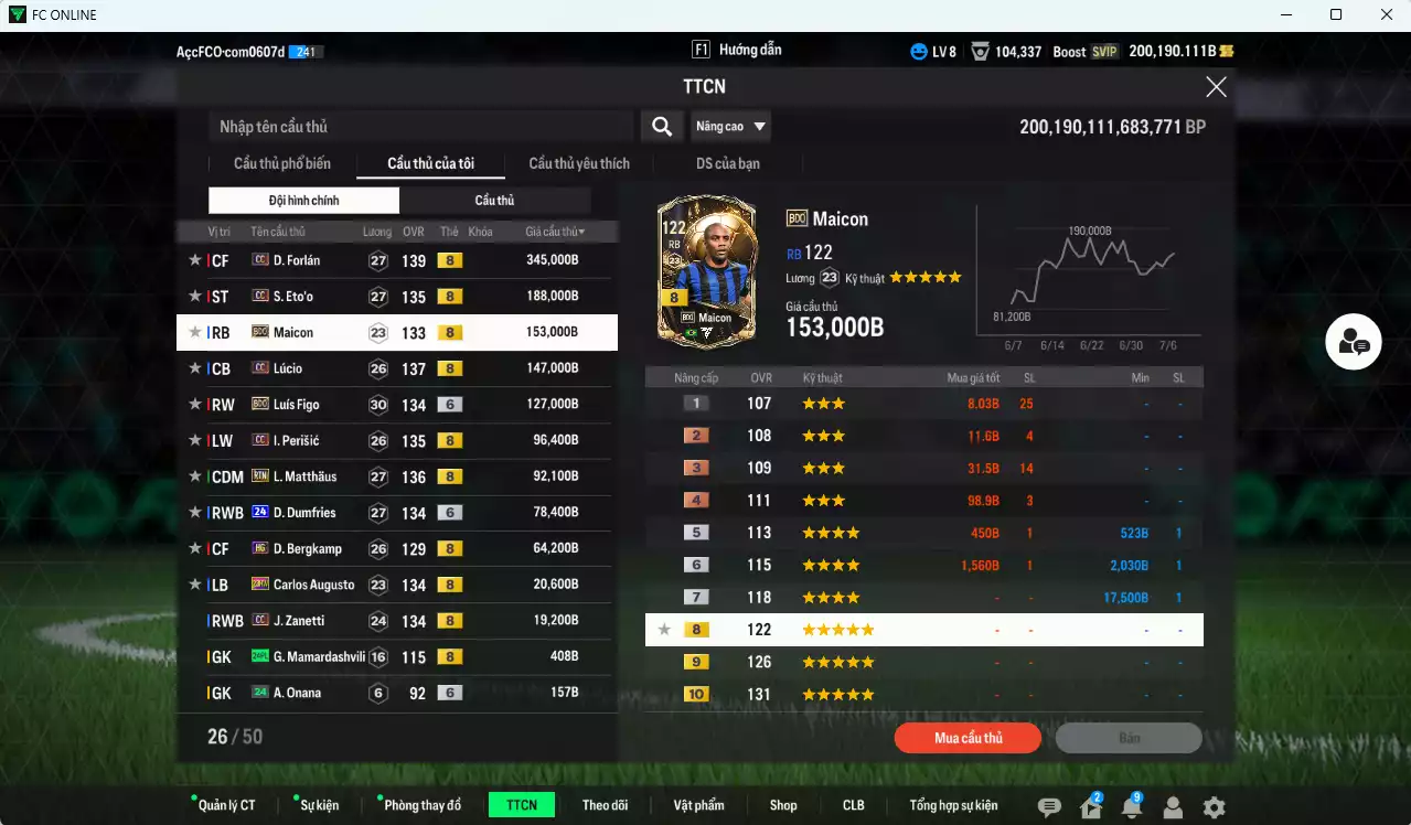 Ảnh [Dư nhiều BP] Inter Milan 1.331.750b dư 200.000b có Forlán CC, Eto CC, Maicon BDO, Lúcio CC, Figo BDO+6, Perisic CC, Matthaus RTN, Dumfries 24UCL+6, Bergkamp HG, Augusto 23HW, Zanetti CC. Còn nhiều SVIP (VIP BK Tháng 7)