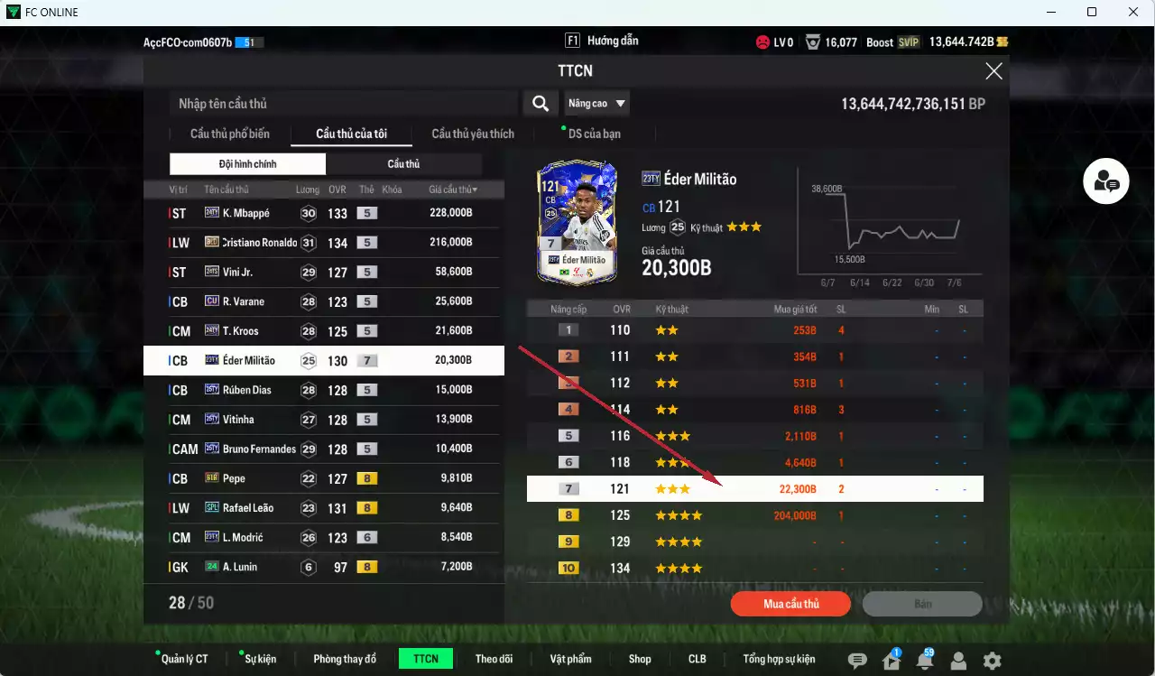 Ảnh Real Madrid 676.160b (team phụ Bồ Đào Nha) dư 13.600b có CR7 BLD, Mbappé 24TY, Vini 24TS, Militão 23TY+7, Kroos 24TY, Modri 23TY+6, Benzema 23TY, Dias 25TY, Vitinha 25TY, Bruno 25TY...