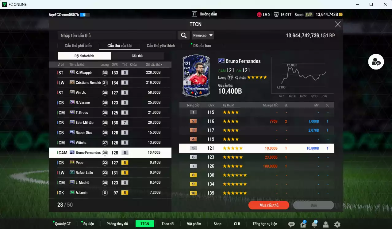 Ảnh Real Madrid 676.160b (team phụ Bồ Đào Nha) dư 13.600b có CR7 BLD, Mbappé 24TY, Vini 24TS, Militão 23TY+7, Kroos 24TY, Modri 23TY+6, Benzema 23TY, Dias 25TY, Vitinha 25TY, Bruno 25TY...