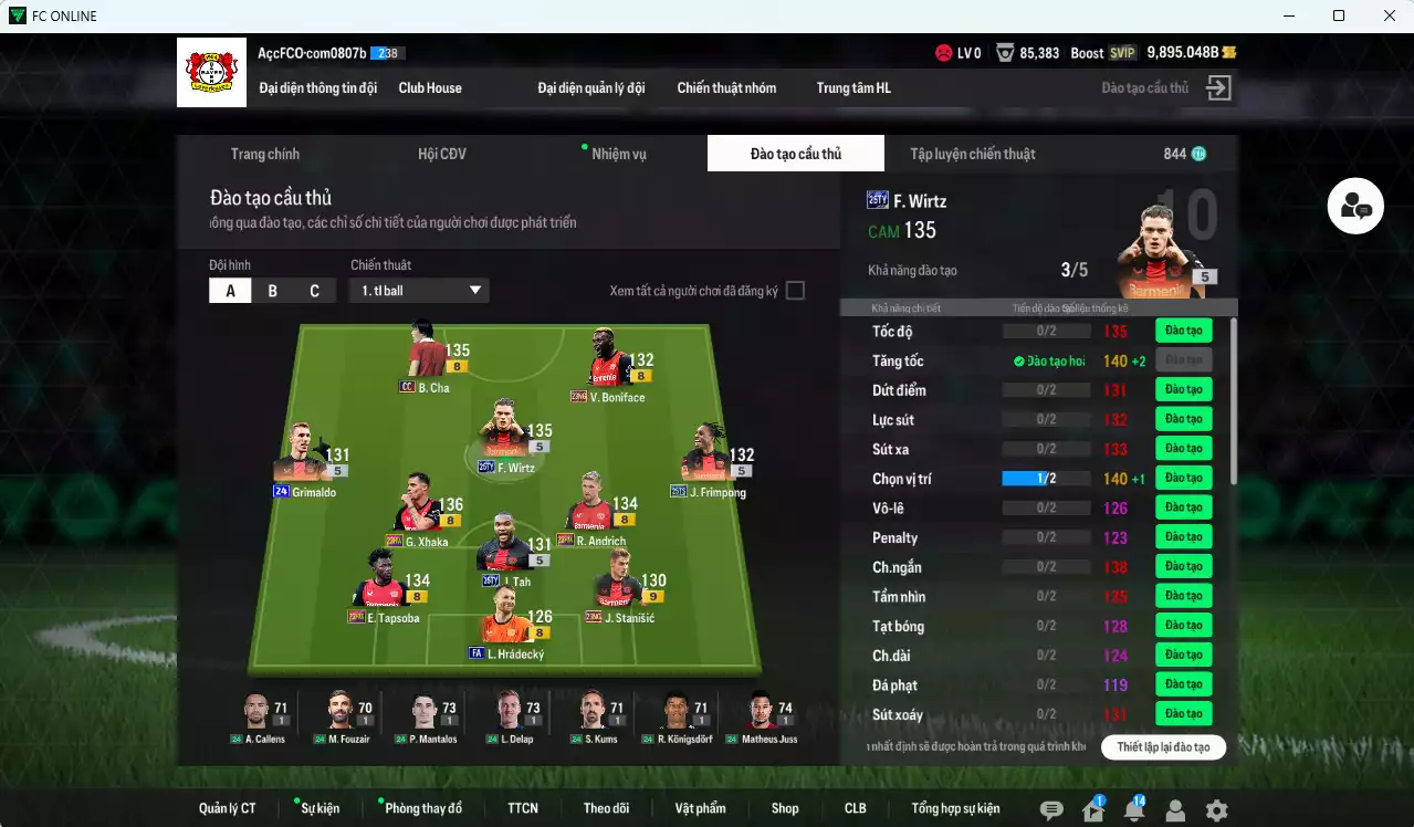 Ảnh Bayer 04 Leverkusen 234.090b dư 9800b có Wirtz 25TY, Xhaka 23HW, Frimpong 25TS, B. Cha CC, Stanisic 23NG+9, Andrich 23HW, Tah 25TY... HLV Xịn