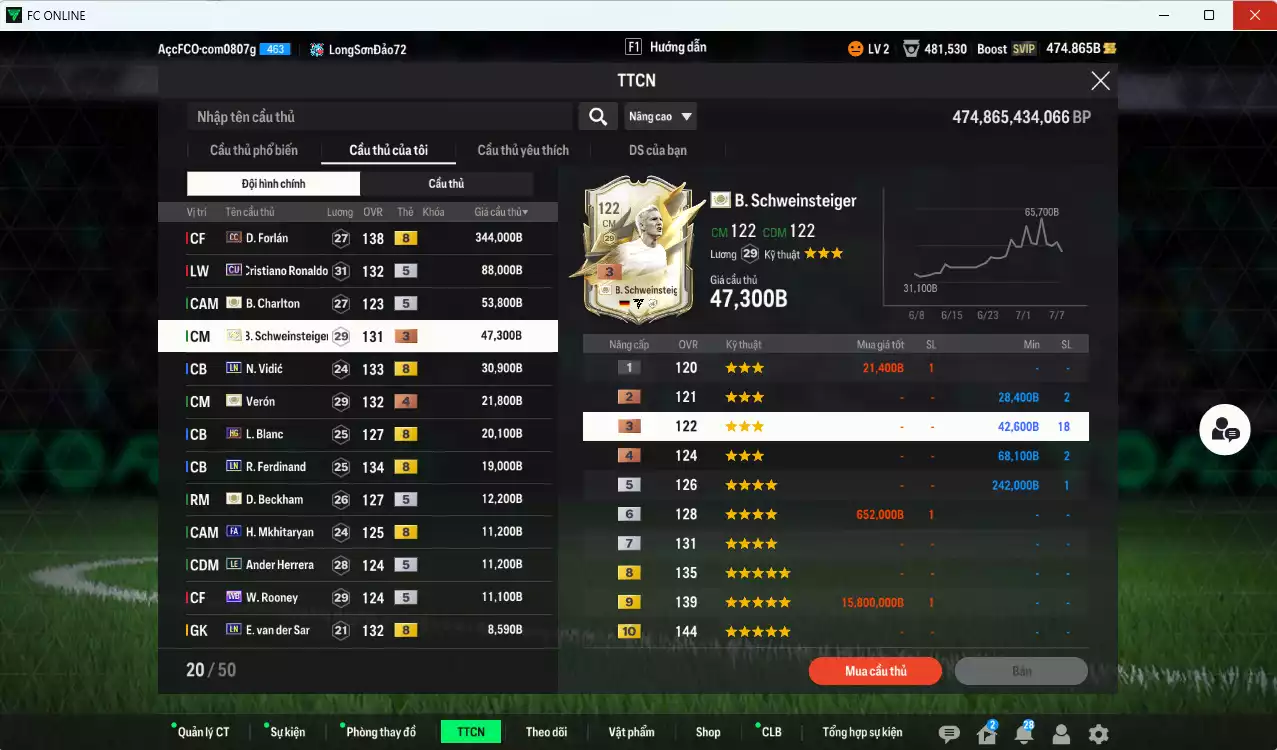 Ảnh [ACC Rẻ🔥] Man Utd. 699.880b có Forlán CC, CR7 CU, Schweinsteiger ITM+3, Verón ITM+4, Vidic LN, Blanc HG, Ferdinand LN, Beckham ICON, Mkhitaryan FA, Herrera LE, Rooney WB... HLV Xịn