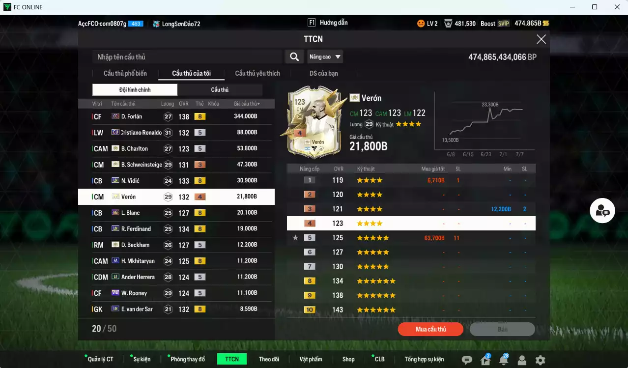 Ảnh [ACC Rẻ🔥] Man Utd. 699.880b có Forlán CC, CR7 CU, Schweinsteiger ITM+3, Verón ITM+4, Vidic LN, Blanc HG, Ferdinand LN, Beckham ICON, Mkhitaryan FA, Herrera LE, Rooney WB... HLV Xịn