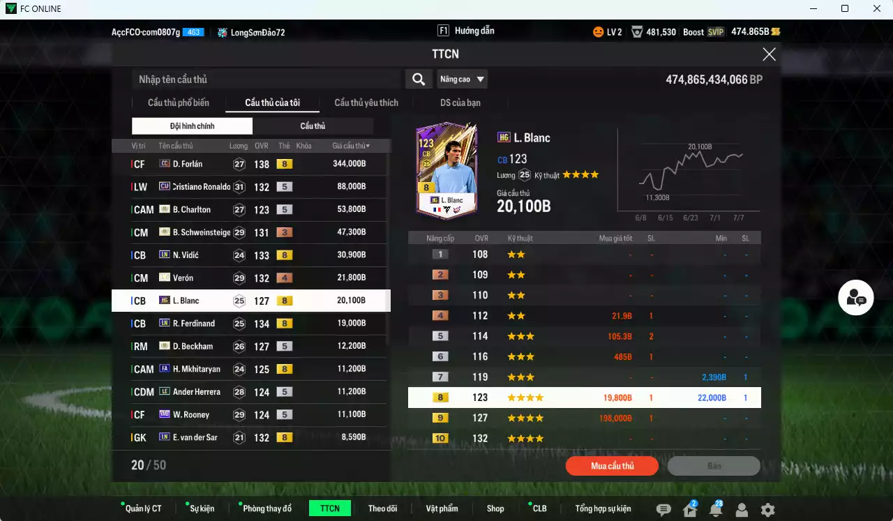 Ảnh [ACC Rẻ🔥] Man Utd. 699.880b có Forlán CC, CR7 CU, Schweinsteiger ITM+3, Verón ITM+4, Vidic LN, Blanc HG, Ferdinand LN, Beckham ICON, Mkhitaryan FA, Herrera LE, Rooney WB... HLV Xịn