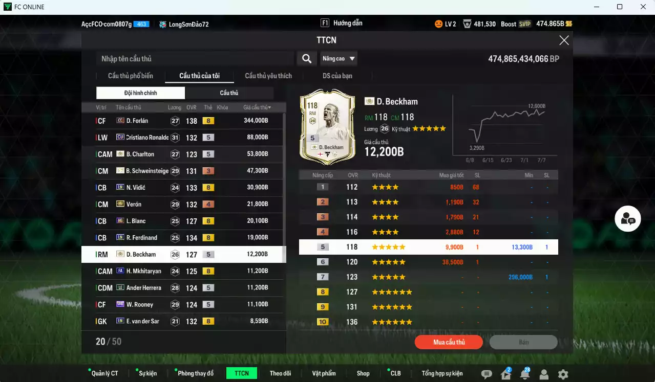 Ảnh [ACC Rẻ🔥] Man Utd. 699.880b có Forlán CC, CR7 CU, Schweinsteiger ITM+3, Verón ITM+4, Vidic LN, Blanc HG, Ferdinand LN, Beckham ICON, Mkhitaryan FA, Herrera LE, Rooney WB... HLV Xịn