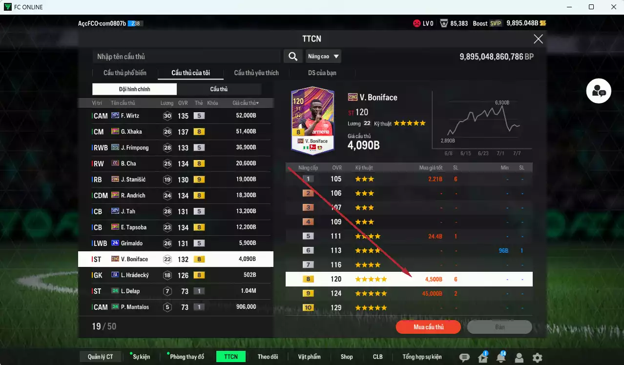 Ảnh Bayer 04 Leverkusen 234.090b dư 9800b có Wirtz 25TY, Xhaka 23HW, Frimpong 25TS, B. Cha CC, Stanisic 23NG+9, Andrich 23HW, Tah 25TY... HLV Xịn