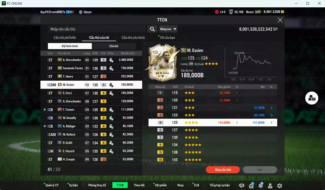 Ảnh [ACC Rẻ🔥, Tặng 2000FC] Chelsea 4.837.900b có Sheva ITM+5, Torres ITM+5, Henry ITM+3, Essien ITM+5, Eto CC, Sheva LN, Tomori 23HW, Desailly CC, Rudiger SPL, Ballack LN, Gullit LN, Hazard HG...