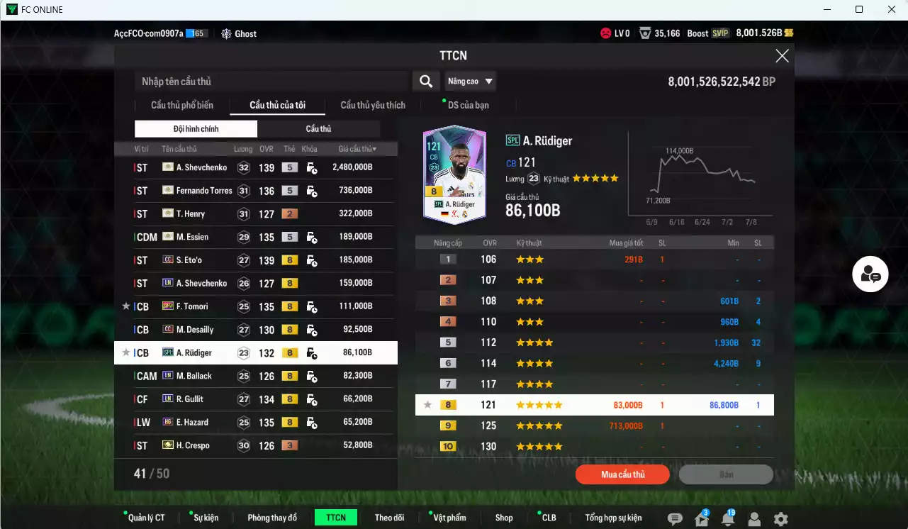 Ảnh [ACC Rẻ🔥, Tặng 2000FC] Chelsea 4.837.900b có Sheva ITM+5, Torres ITM+5, Henry ITM+3, Essien ITM+5, Eto CC, Sheva LN, Tomori 23HW, Desailly CC, Rudiger SPL, Ballack LN, Gullit LN, Hazard HG...