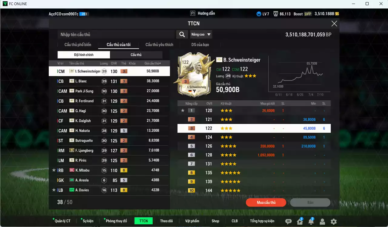 Ảnh Full mùa ITM 223.120b có Schweinsteiger ITM+3, Blanc ITM+3, Park ITM+3, Hagi ITM+3, Dalglish ITM+2, Nakata ITM+5, Butragueno ITM+2, Ljungberg ITM+3, Pirès ITM+3. Còn nhiều SVIP, HLV Xịn