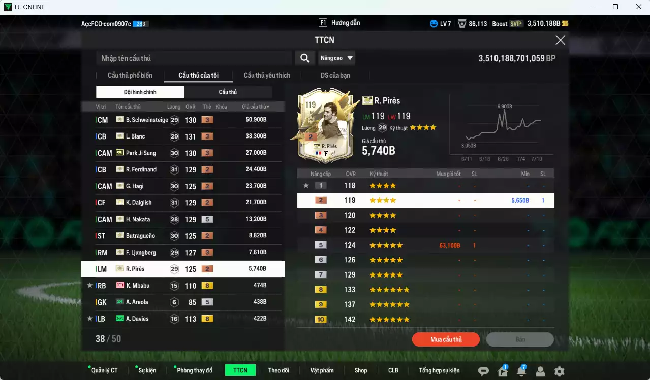 Ảnh Full mùa ITM 223.120b có Schweinsteiger ITM+3, Blanc ITM+3, Park ITM+3, Hagi ITM+3, Dalglish ITM+2, Nakata ITM+5, Butragueno ITM+2, Ljungberg ITM+3, Pirès ITM+3. Còn nhiều SVIP, HLV Xịn