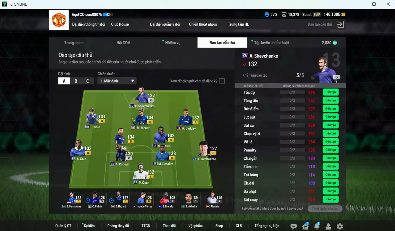Ảnh Chelsea 154.150b có Sheva CU+6, Rudiger CU+6, Desailly LN, Torres LN, Mount HG, Saúl HG, Essien LN, Enzo SPL+9...