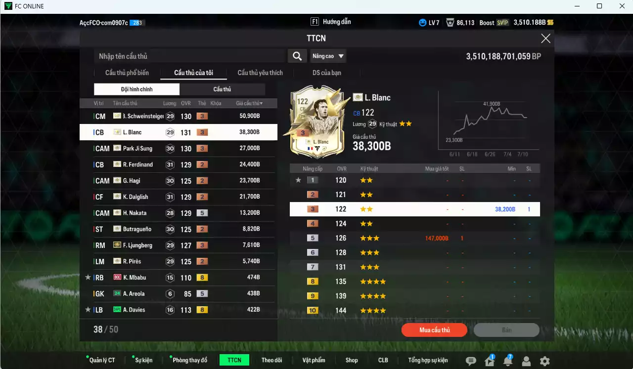 Ảnh Full mùa ITM 223.120b có Schweinsteiger ITM+3, Blanc ITM+3, Park ITM+3, Hagi ITM+3, Dalglish ITM+2, Nakata ITM+5, Butragueno ITM+2, Ljungberg ITM+3, Pirès ITM+3. Còn nhiều SVIP, HLV Xịn