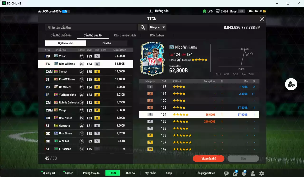 Ảnh Athletic Bilbao 214.690b dư 8800b có Nico Williams 25TS, Vivian 25TS, Inaki Williams 23HW, De Marcos DC, Yuri Berchiche 23HW... Còn nhiều CP GIẢM THUẾ