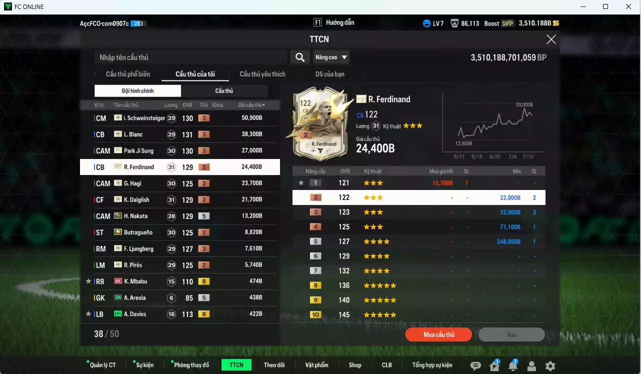 Ảnh Full mùa ITM 223.120b có Schweinsteiger ITM+3, Blanc ITM+3, Park ITM+3, Hagi ITM+3, Dalglish ITM+2, Nakata ITM+5, Butragueno ITM+2, Ljungberg ITM+3, Pirès ITM+3. Còn nhiều SVIP, HLV Xịn