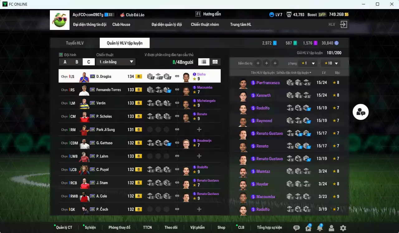Ảnh [ACC Rẻ🔥] Full mùa LN+8 109.060b có Drogba, Torres, Lahm, Scholes, Verón, Cole, Puyol, Stam, Cech, Gattuso, Park Ji Sung LN+8