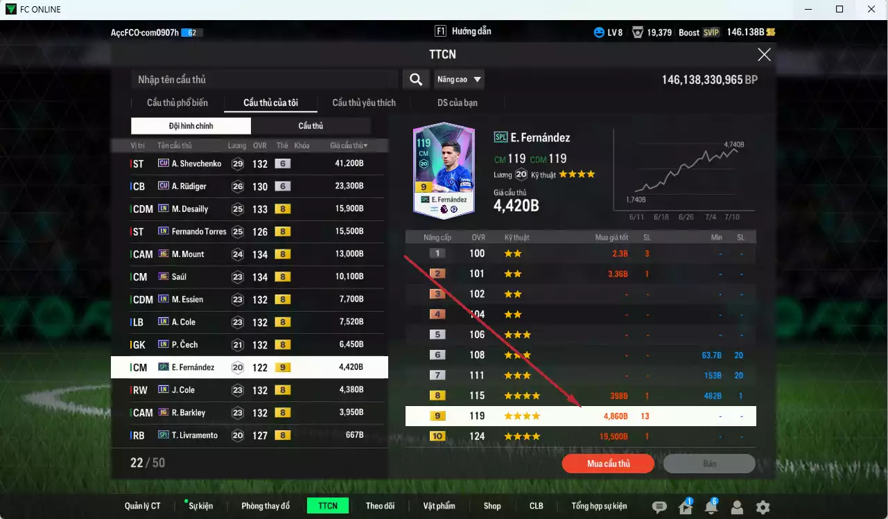 Ảnh Chelsea 154.150b có Sheva CU+6, Rudiger CU+6, Desailly LN, Torres LN, Mount HG, Saúl HG, Essien LN, Enzo SPL+9...