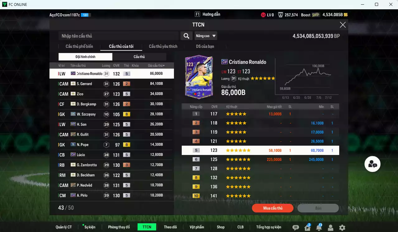 Ảnh Juventus mix Quốc Dân 490.540b có CR7 CU, Gerrard ITM+2, Bergkamp ITM+2, Zambrotta ITM+3, H. Son 24TY, Gullit BDO, Nedved BDO, Lúcio CU, Beckham ICON... HLV Xịn