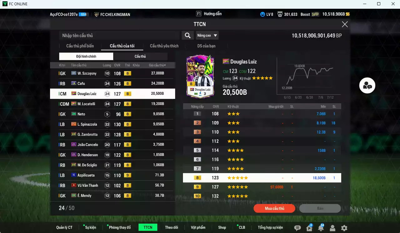 Ảnh [ACC Rẻ🔥] Juventus 3.078.570b dư 10.500b có Kaká ITM+5, Del Piero DC, Baggio ITM+2, Henry CC, Maldini CC, Pirlo CC, Lúcio CC, Beckham HG, Vieira CC, Gullit ICON... Còn nhiều SVIP, HLV Xịn, VIP BK Tháng 7