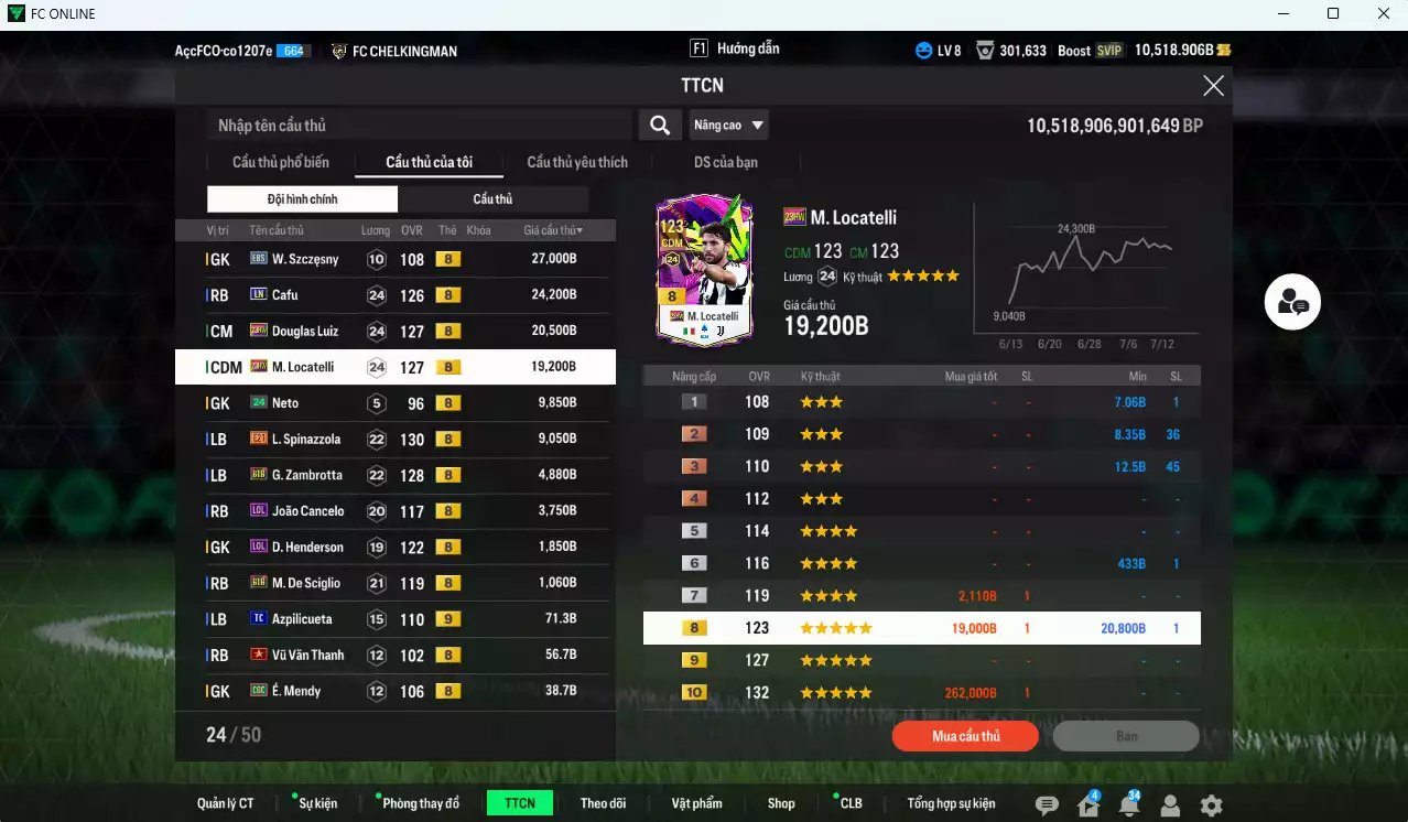 Ảnh [ACC Rẻ🔥] Juventus 3.078.570b dư 10.500b có Kaká ITM+5, Del Piero DC, Baggio ITM+2, Henry CC, Maldini CC, Pirlo CC, Lúcio CC, Beckham HG, Vieira CC, Gullit ICON... Còn nhiều SVIP, HLV Xịn, VIP BK Tháng 7