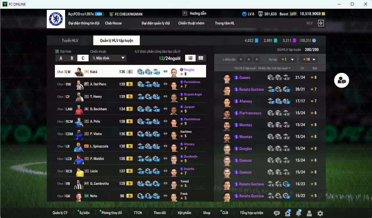 Ảnh [ACC Rẻ🔥] Juventus 3.078.570b dư 10.500b có Kaká ITM+5, Del Piero DC, Baggio ITM+2, Henry CC, Maldini CC, Pirlo CC, Lúcio CC, Beckham HG, Vieira CC, Gullit ICON... Còn nhiều SVIP, HLV Xịn, VIP BK Tháng 7