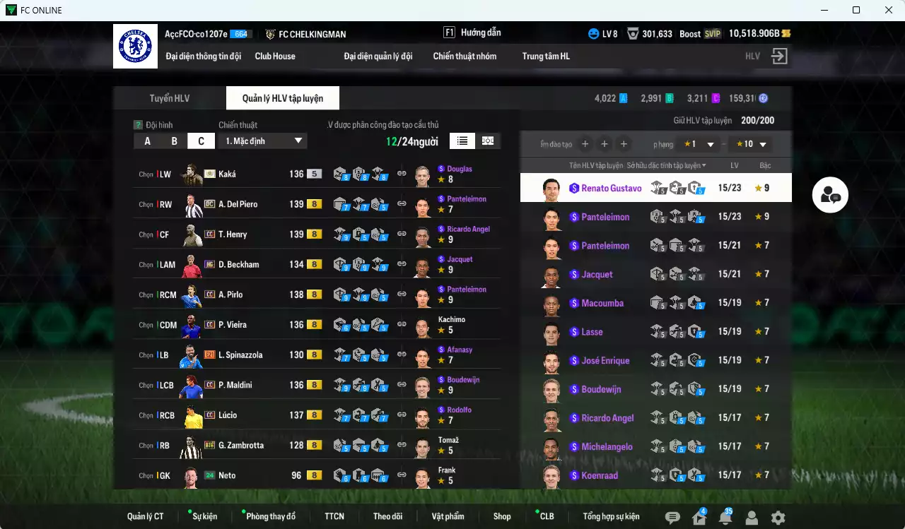 Ảnh [ACC Rẻ🔥] Juventus 3.078.570b dư 10.500b có Kaká ITM+5, Del Piero DC, Baggio ITM+2, Henry CC, Maldini CC, Pirlo CC, Lúcio CC, Beckham HG, Vieira CC, Gullit ICON... Còn nhiều SVIP, HLV Xịn, VIP BK Tháng 7