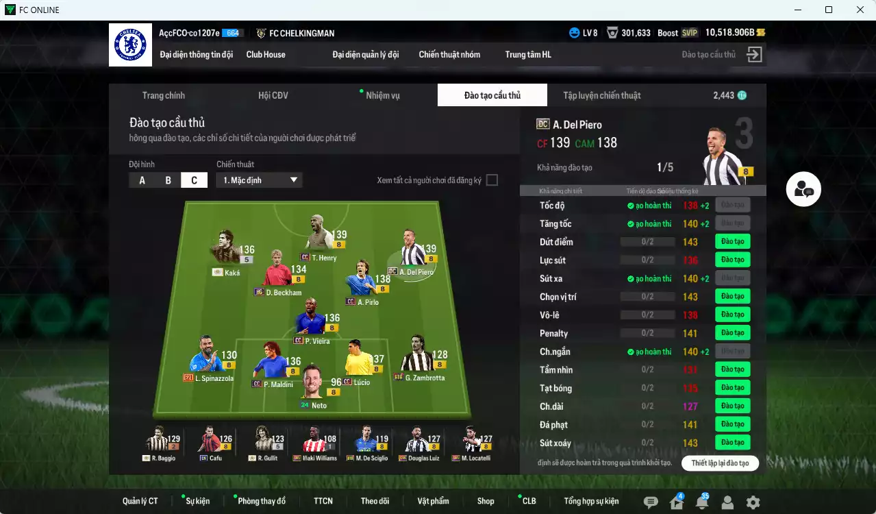 Ảnh [ACC Rẻ🔥] Juventus 3.078.570b dư 10.500b có Kaká ITM+5, Del Piero DC, Baggio ITM+2, Henry CC, Maldini CC, Pirlo CC, Lúcio CC, Beckham HG, Vieira CC, Gullit ICON... Còn nhiều SVIP, HLV Xịn, VIP BK Tháng 7