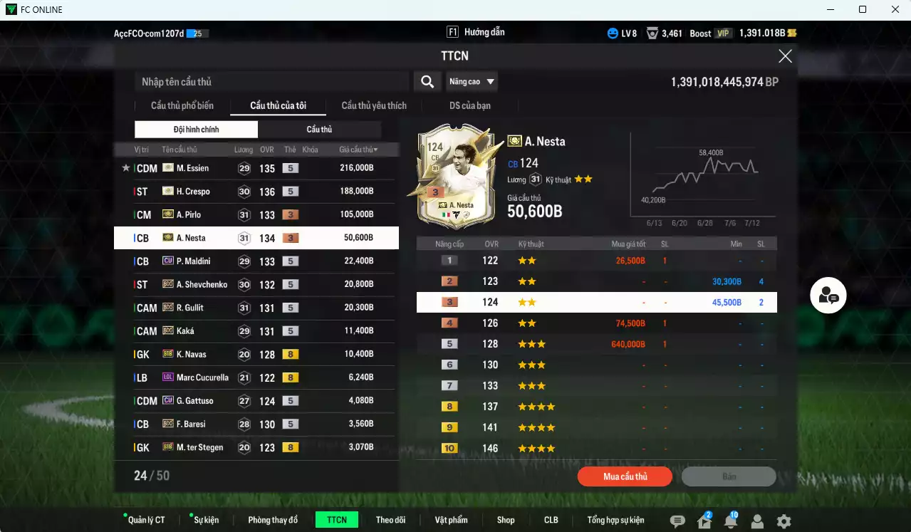 Ảnh [ACC Rẻ🔥] AC Milan 669.430b có Crespo ITM+5, Essien ITM+5, Pirlo ITM+3, Nesta ITM+3, Maldini CU, Sheva BDO, Gullit BDO, Kaká BDO... Còn nhiều CP GIẢM THUẾ