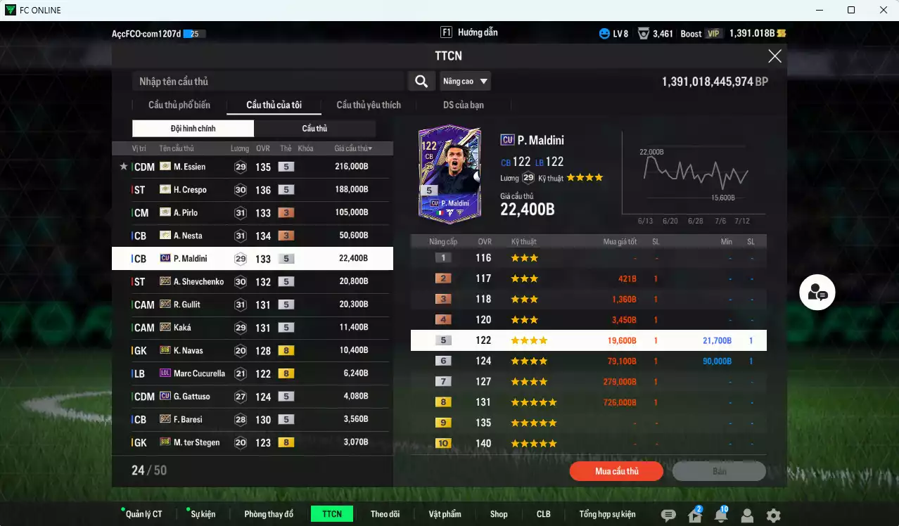 Ảnh [ACC Rẻ🔥] AC Milan 669.430b có Crespo ITM+5, Essien ITM+5, Pirlo ITM+3, Nesta ITM+3, Maldini CU, Sheva BDO, Gullit BDO, Kaká BDO... Còn nhiều CP GIẢM THUẾ