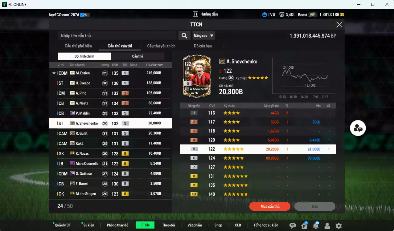 Ảnh [ACC Rẻ🔥] AC Milan 669.430b có Crespo ITM+5, Essien ITM+5, Pirlo ITM+3, Nesta ITM+3, Maldini CU, Sheva BDO, Gullit BDO, Kaká BDO... Còn nhiều CP GIẢM THUẾ