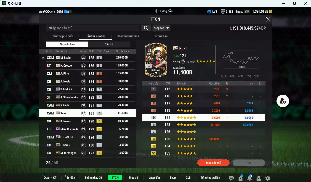 Ảnh [ACC Rẻ🔥] AC Milan 669.430b có Crespo ITM+5, Essien ITM+5, Pirlo ITM+3, Nesta ITM+3, Maldini CU, Sheva BDO, Gullit BDO, Kaká BDO... Còn nhiều CP GIẢM THUẾ