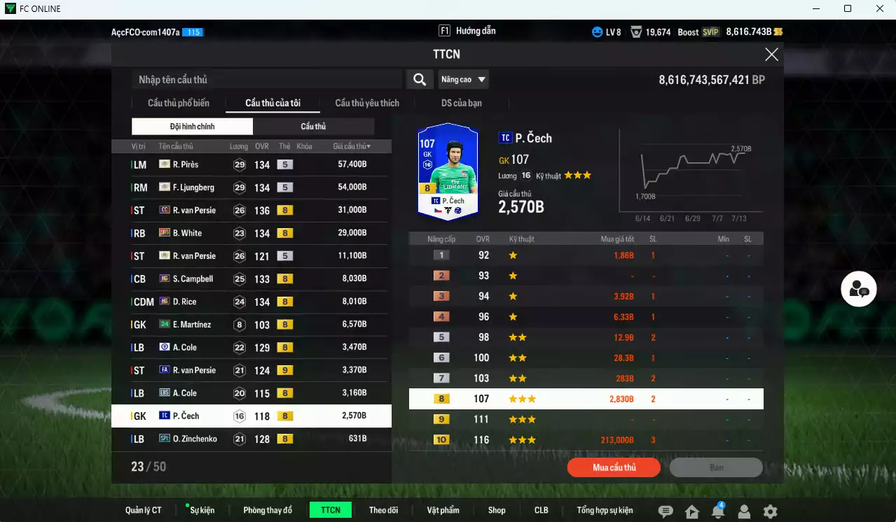 Ảnh [ACC Rẻ🔥] Arsenal 391.00b dư 8600b có Petit ITM+5, Wright ITM+5, Pirès ITM+5, Ljungberg ITM+5, Van Persie CC, White 23HW, Campbell HG, Rice HG... Còn nhiều CP GIẢM THUẾ