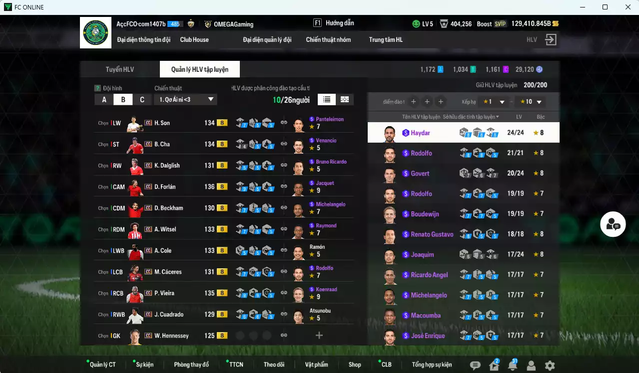 Ảnh [Dư nhiều BP, ACC Rẻ🔥] Full mùa CC+8 829.730b dư 129.000b có Forlán, Beckham, Vieira, Son, B. Cha, Cáceres, Cole, Dalglish, Witsel, Cuadrado mùa CC+8. Full đào tạo chiến thuật, HLV Xịn