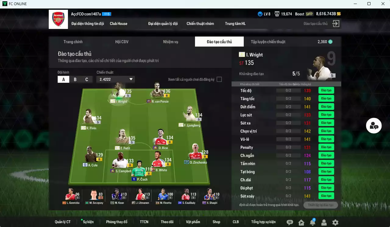 Ảnh [ACC Rẻ🔥] Arsenal 391.00b dư 8600b có Petit ITM+5, Wright ITM+5, Pirès ITM+5, Ljungberg ITM+5, Van Persie CC, White 23HW, Campbell HG, Rice HG... Còn nhiều CP GIẢM THUẾ