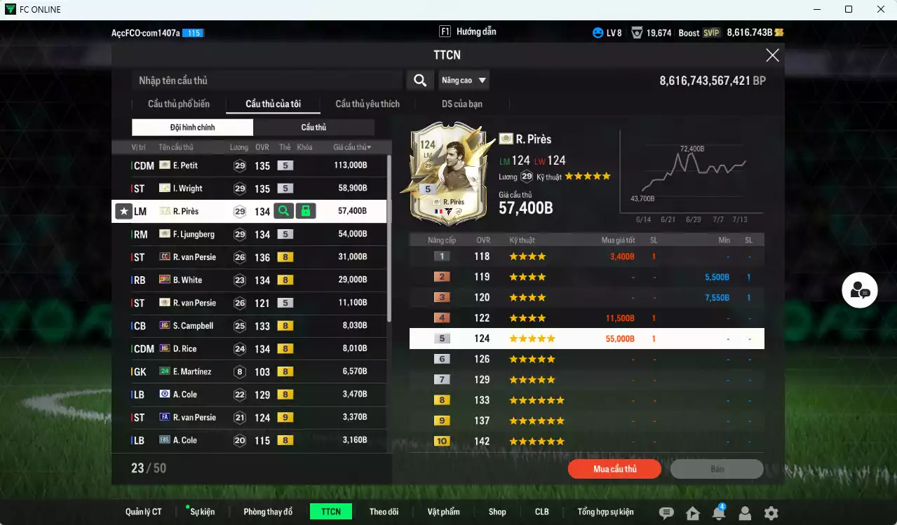 Ảnh [ACC Rẻ🔥] Arsenal 391.00b dư 8600b có Petit ITM+5, Wright ITM+5, Pirès ITM+5, Ljungberg ITM+5, Van Persie CC, White 23HW, Campbell HG, Rice HG... Còn nhiều CP GIẢM THUẾ