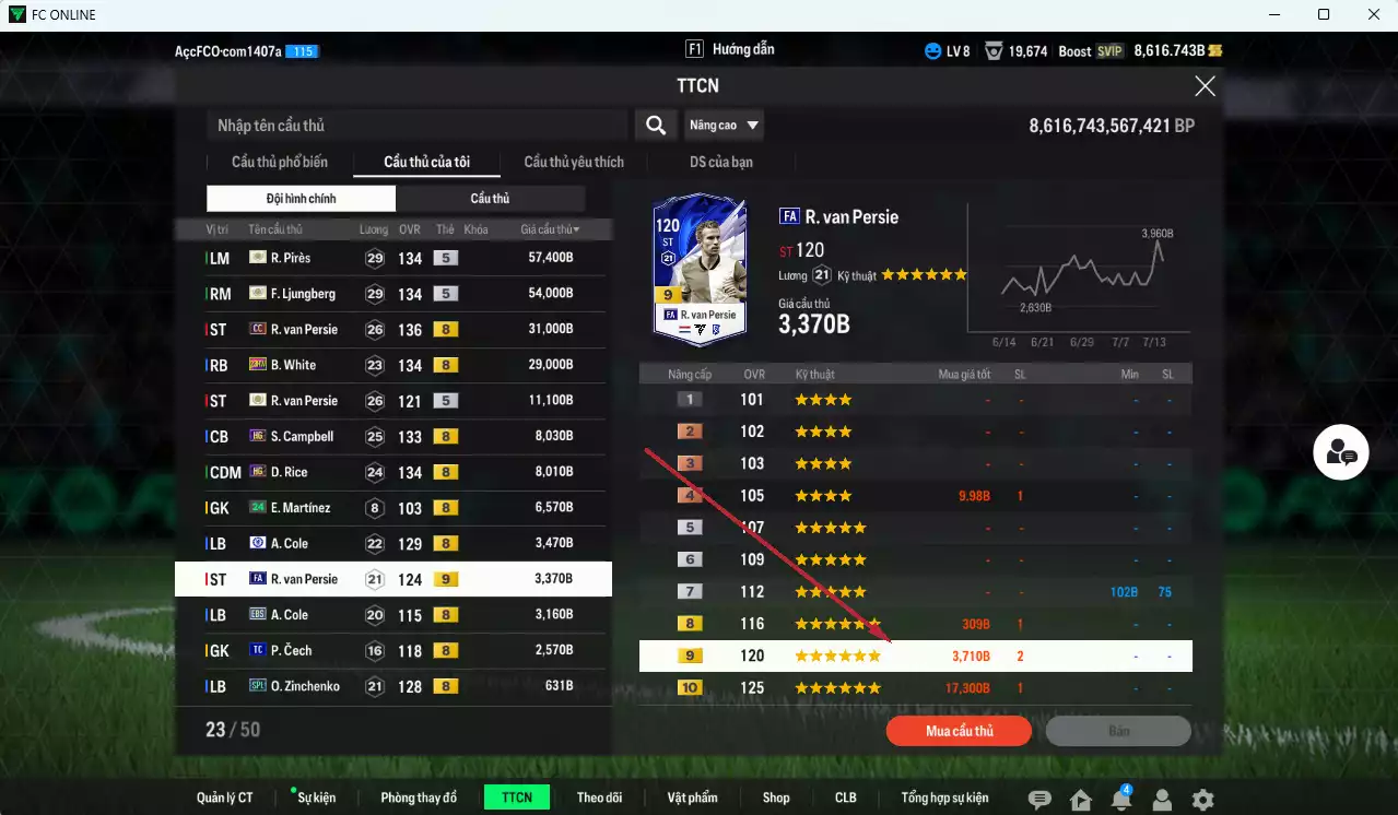 Ảnh [ACC Rẻ🔥] Arsenal 391.00b dư 8600b có Petit ITM+5, Wright ITM+5, Pirès ITM+5, Ljungberg ITM+5, Van Persie CC, White 23HW, Campbell HG, Rice HG... Còn nhiều CP GIẢM THUẾ