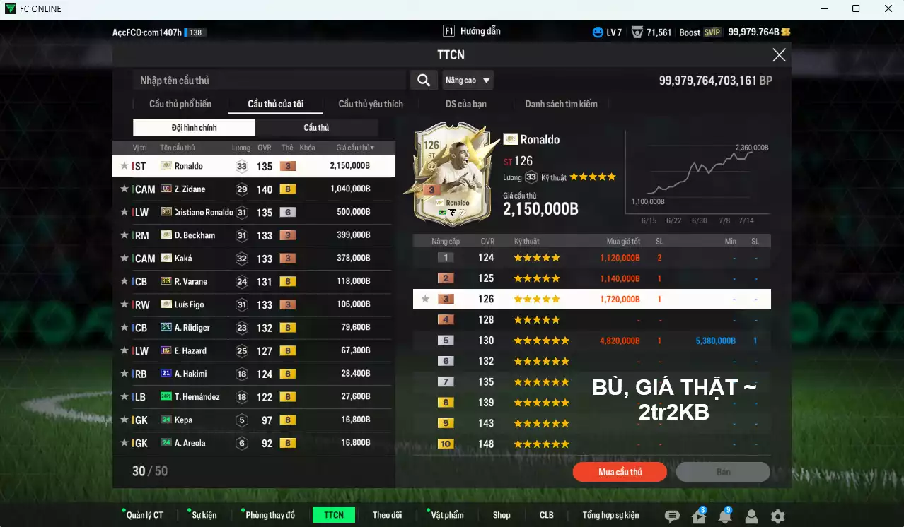 Ảnh [ACC Rẻ🔥] Real Madrid 4.995.170b dư 100.000b có Ronaldo ITM+3, Zidane CC, CR7 BLD+6, Beckham ITM+3, Kaká ITM+3, Figo ITM+3, Varane BTB, Rudiger SPL, Hazard HG... (VIP KC Tháng 7)