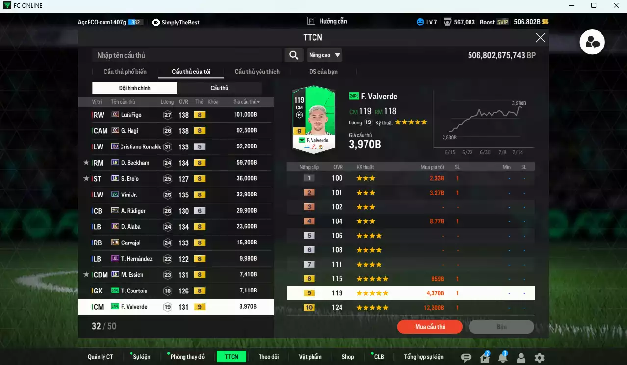 Ảnh [ACC Rẻ🔥] Real Madrid 521.230b có Figo CC, Hagi CC, CR7 CU, Beckham LN, Eto LN, Vini SPL, Rudiger 24TS+6, Alaba HG, Carvajal RTN... Gần full đào tạo, HLV Xịn