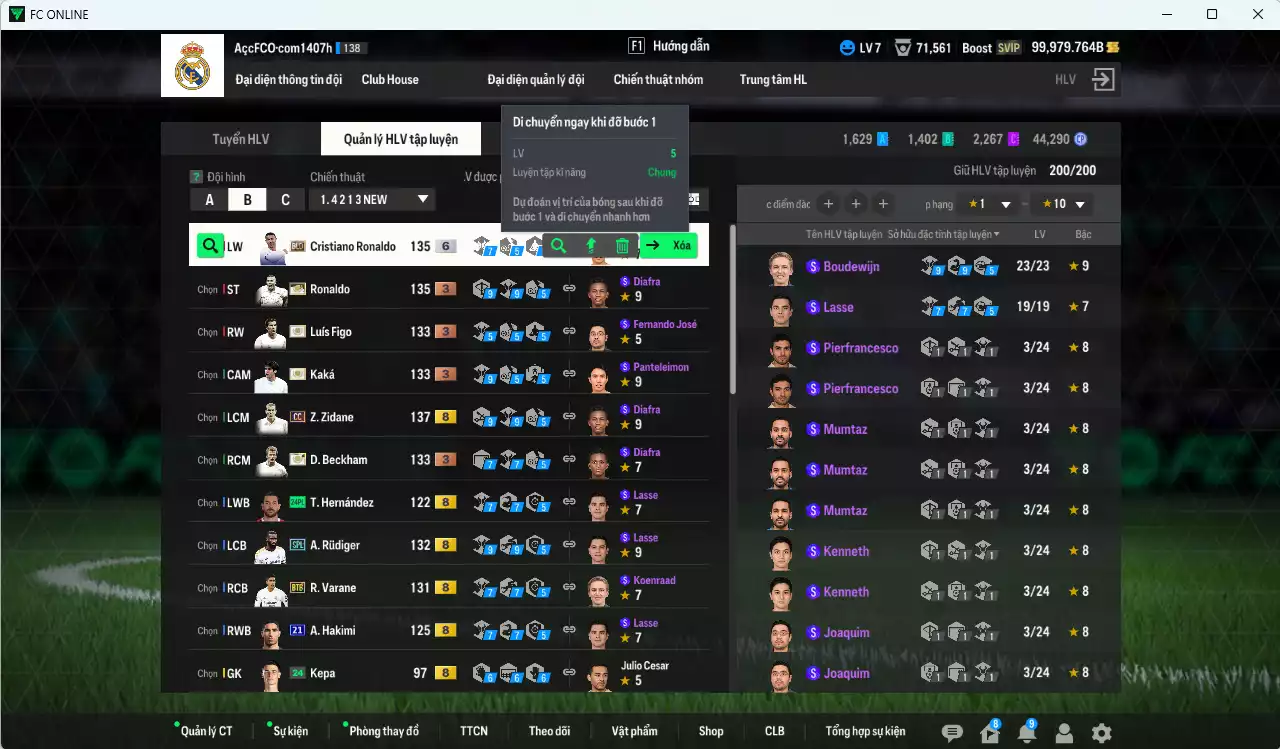 Ảnh [ACC Rẻ🔥] Real Madrid 4.995.170b dư 100.000b có Ronaldo ITM+3, Zidane CC, CR7 BLD+6, Beckham ITM+3, Kaká ITM+3, Figo ITM+3, Varane BTB, Rudiger SPL, Hazard HG... (VIP KC Tháng 7)