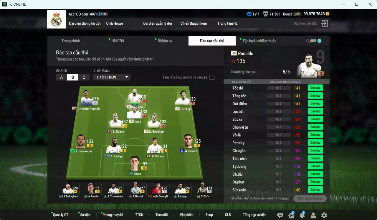 Ảnh [ACC Rẻ🔥] Real Madrid 4.995.170b dư 100.000b có Ronaldo ITM+3, Zidane CC, CR7 BLD+6, Beckham ITM+3, Kaká ITM+3, Figo ITM+3, Varane BTB, Rudiger SPL, Hazard HG... (VIP KC Tháng 7)
