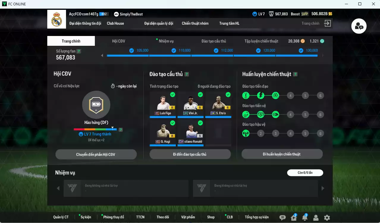 Ảnh [ACC Rẻ🔥] Real Madrid 521.230b có Figo CC, Hagi CC, CR7 CU, Beckham LN, Eto LN, Vini SPL, Rudiger 24TS+6, Alaba HG, Carvajal RTN... Gần full đào tạo, HLV Xịn
