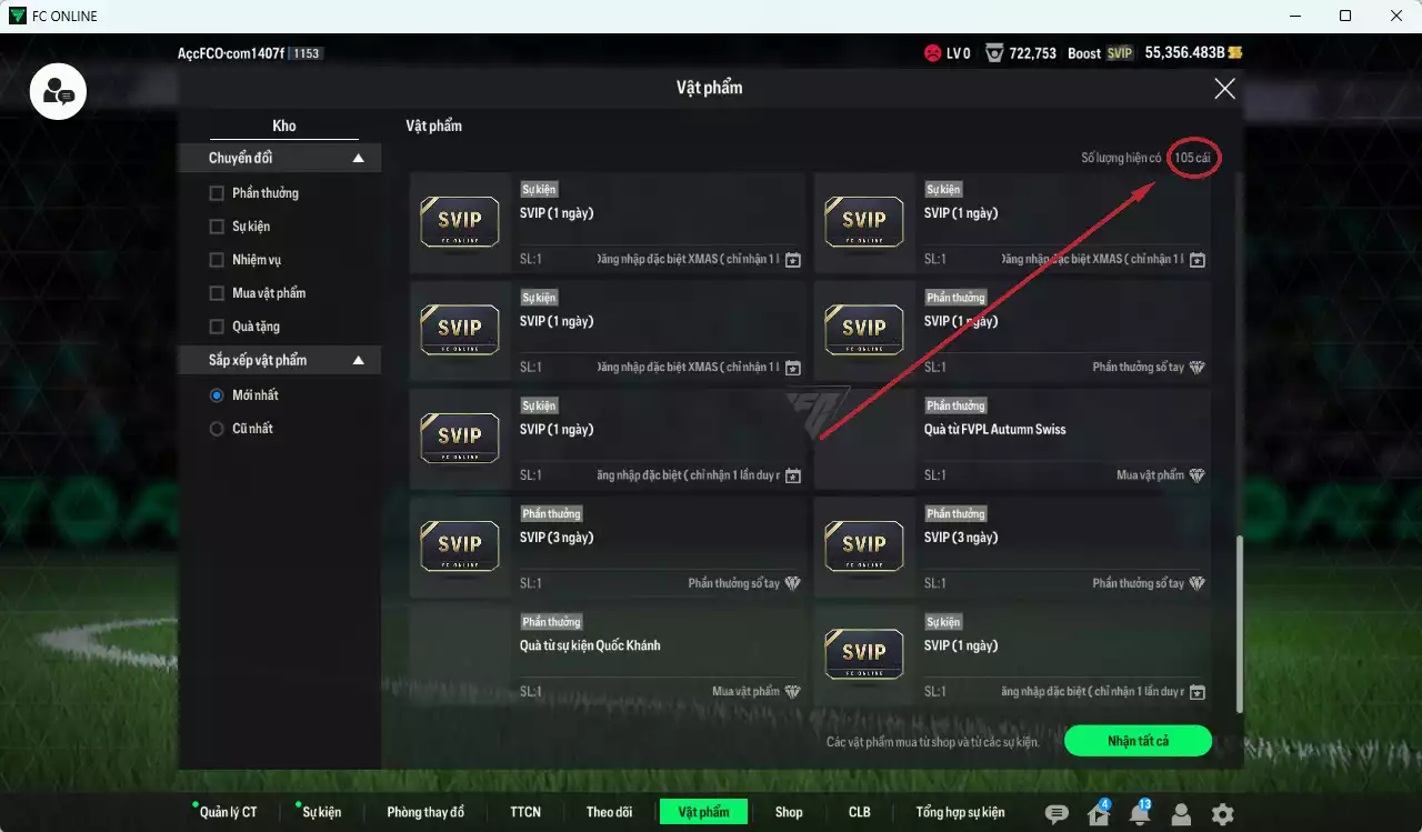 Ảnh [ACC Rẻ🔥] Quang Hải Prime +5 vs 55356b trắng, có thẻ đổi tên, còn nhiều SVIP, dư 27.000 TC. HLV Xịn