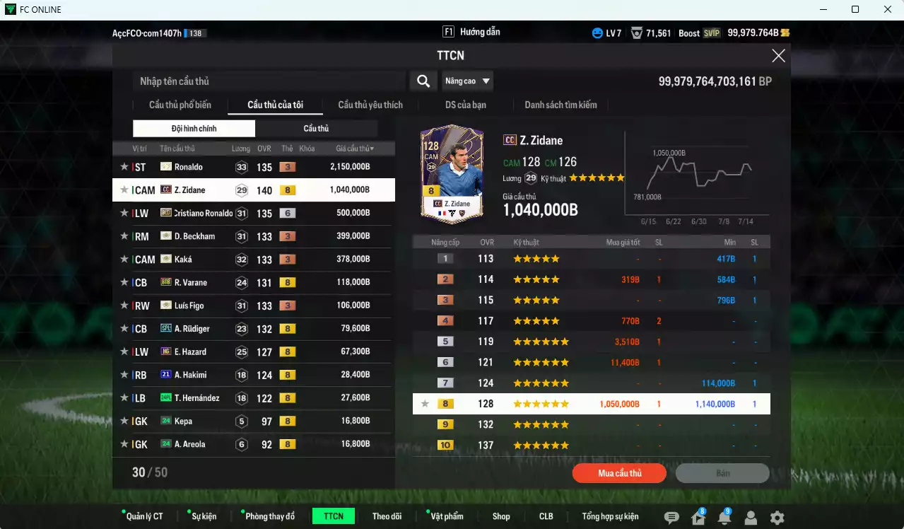 Ảnh [ACC Rẻ🔥] Real Madrid 4.995.170b dư 100.000b có Ronaldo ITM+3, Zidane CC, CR7 BLD+6, Beckham ITM+3, Kaká ITM+3, Figo ITM+3, Varane BTB, Rudiger SPL, Hazard HG... (VIP KC Tháng 7)