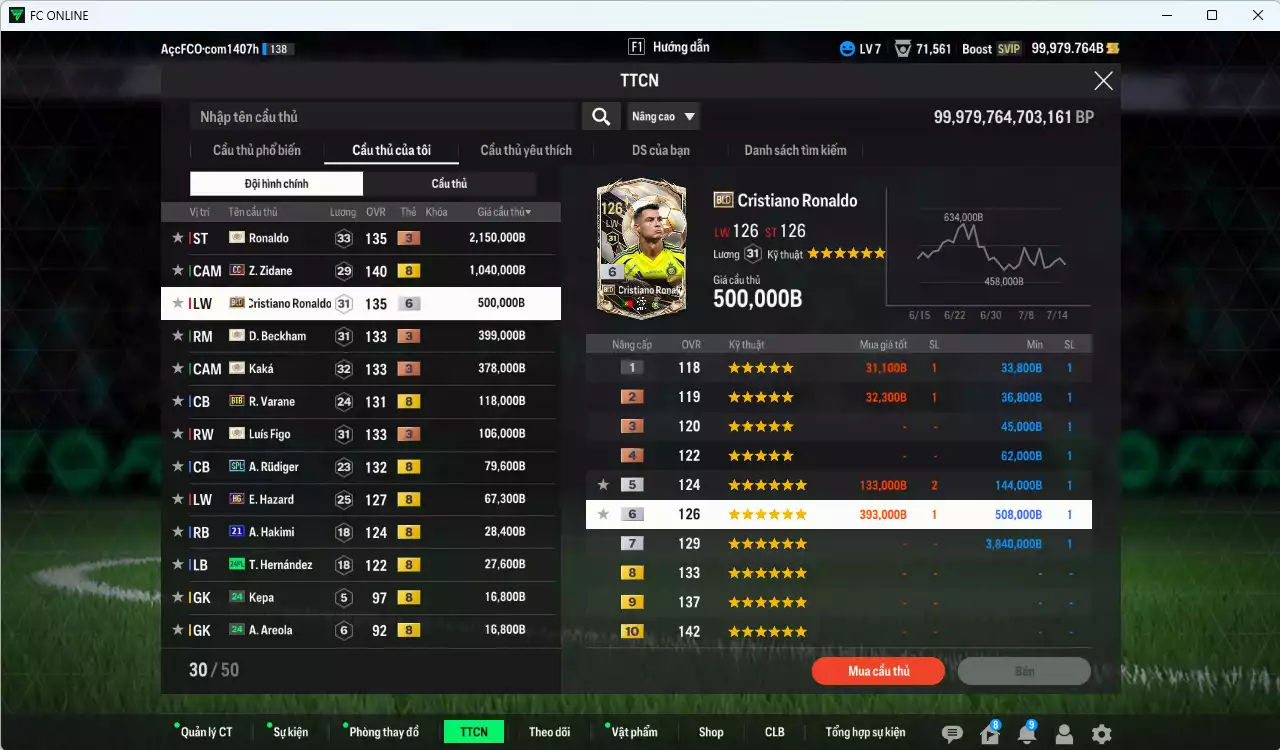 Ảnh [ACC Rẻ🔥] Real Madrid 4.995.170b dư 100.000b có Ronaldo ITM+3, Zidane CC, CR7 BLD+6, Beckham ITM+3, Kaká ITM+3, Figo ITM+3, Varane BTB, Rudiger SPL, Hazard HG... (VIP KC Tháng 7)